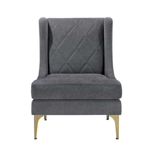 English Elm Modern Luxury Chenille Upholstery Wingback Accent Chair with Diamond Stitching, Gold Metal Legs and Reversible Cushion for Durable Comfort and Style Dark Gray 32.5 L x 28 W x 19 H B011P308541