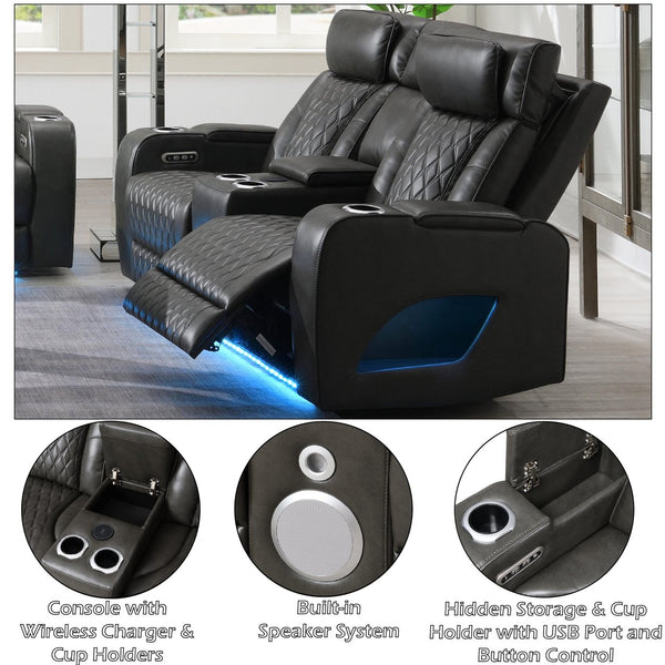 English Elm Taddeo Power Reclining Loveseat with Massage Led Console and Wireless Charging Hub B2726P435906