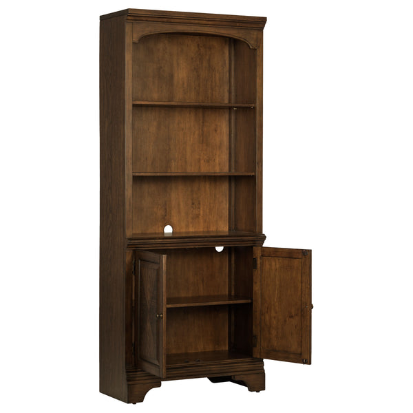 English Elm Stigham Burnished Oak Bookcase with 5-Tier Shelves, 3 Adjustable, 2-Door Cabinet & Wire Management B062P357844