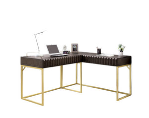 English Elm Transitional Two-tone Computer Desk with Matte Gold Metal Base, Lift-Top Work Surface and Concealed Drawer Storage Walnut 50 L x 28 W x 10 H B2741S00260