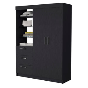 English Elm Tempe Black 3-Drawer Armoire with 3-Tier Display Shelves, 2-Door Closet Space & Metal Handles B128S00119