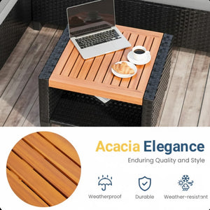 English Elm 3-piece Outdoor Pe Rattan L-shaped Sectional with Acacia Storage Table for Patio Black+Grey B082P455129