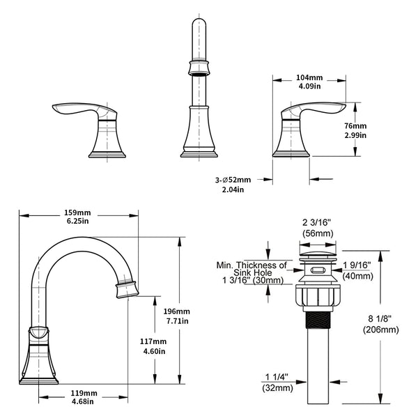 English Elm 2-Handle Brushed Gold Widespread Bathroom Sink Faucet With 360° Swivel Spout For Elegant Style T3177P277513