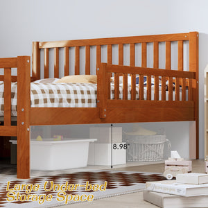 English Elm Twin Pinewood Platform Bed with Headboard, Guardrails & Two Underbed Drawers for Storage Walnut 70.6 L x 17.1 W x 5.9 H N733P172696D