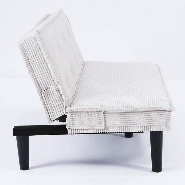 English Elm This 66-inch corduroy sofa bed with button-back design, sturdy wood frame, comfy sponge cushions, 500lb capacity Beige W3371P311447