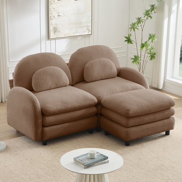 English Elm Teddy Fleece Modular Loveseat with Ottoman Curved Sculptural Sofa for Living Room Camel W5656S00098