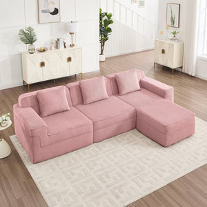 English Elm Modular 3-Seat L-Shape Sectional Sofa In Plush Corduroy - Versatile, No-Assembly Couch With Ottoman! W3041S00339