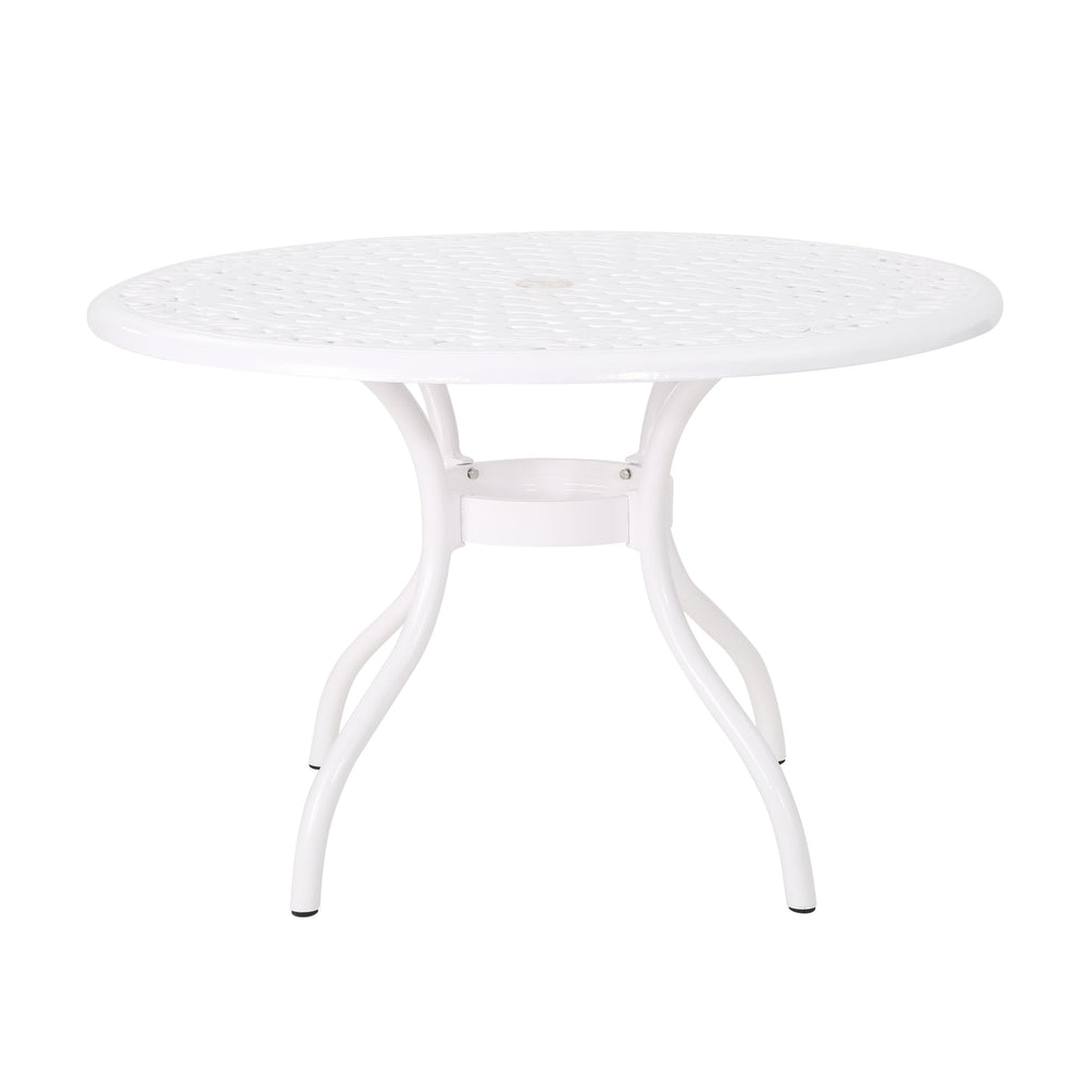 English Elm Christopher Knight Home® - PHOENIX Cast Aluminum 48in Round Patio Dining Table with Lattice Scrollwork and Umbrella Hole White 49.25 L x 49.25 W x 5.25 H 54588.00WHI
