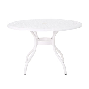 English Elm Christopher Knight Home® - PHOENIX Cast Aluminum 48in Round Patio Dining Table with Lattice Scrollwork and Umbrella Hole White 49.25 L x 49.25 W x 5.25 H 54588.00WHI