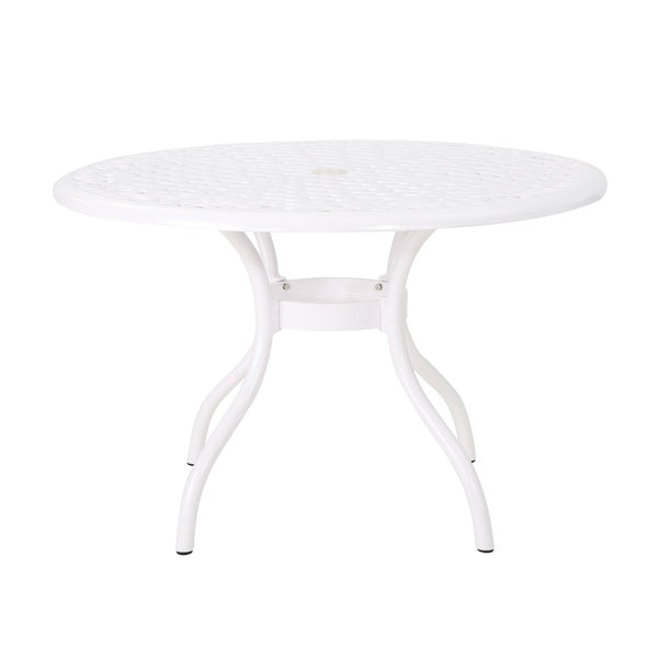 English Elm Christopher Knight Home® - PHOENIX Cast Aluminum 48in Round Patio Dining Table with Lattice Scrollwork and Umbrella Hole White 49.25 L x 49.25 W x 5.25 H 54588.00WHI