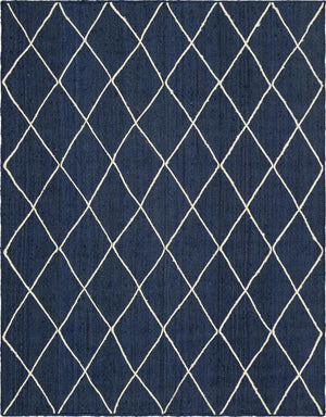 Unique Loom Braided Jute Trellis Hand Braided Solid Rug Navy Blue, Ivory 8' 0" x 11' 0"