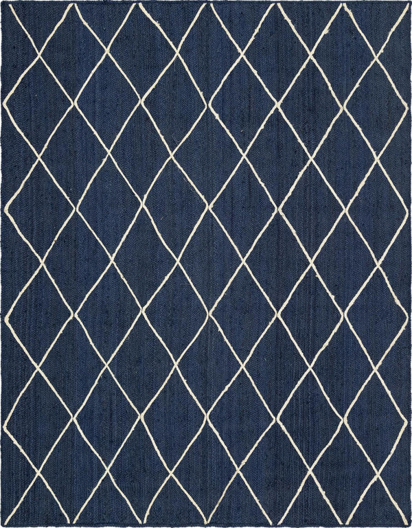 Unique Loom Braided Jute Trellis Hand Braided Solid Rug Navy Blue, Ivory 8' 0" x 11' 0"