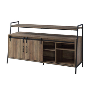 English Elm 60-Inch Rustic Oak And Black Tv Stand With Sliding Barn Doors For Stylish Storage And Organization B016P317063