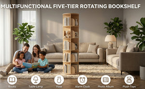 English Elm 3 Tier Spinning Round Bookcase Natural Wood Floor Shelf for Bedroom or Study W2989P460331