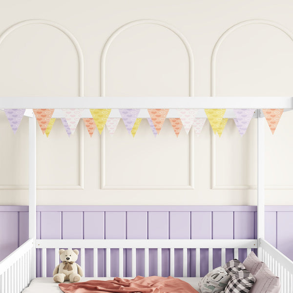 English Elm Full Full Size Canopy Frame Rubber Wood Floor Bed with Fence Guardrails White – Imaginative Kids Retreat, 400 lb Capacity, Malaysian Craftsmanship W504P364861