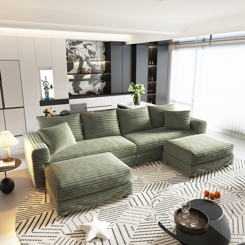 English Elm 102.4" Plush Corduroy 4-Seat Sofa - Comfy Modern Couch With Pillows & Ottomans, Versatile Lounge Solution W1885S00136