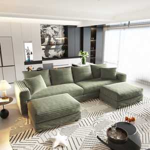 English Elm 102.4" Plush Corduroy 4-Seat Sofa - Comfy Modern Couch With Pillows & Ottomans, Versatile Lounge Solution W1885S00136