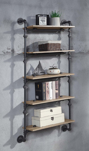 English Elm 5 Pipe Wall Shelf - 5-Tier Oak Shelves with Sandy Black Metal Tubes, Farmhouse Industrial Storage Display B016P324164