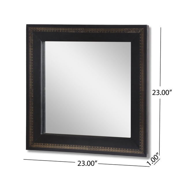 English Elm Christopher Knight Home® - Wall Black Mirror Handcrafted Leather Frame with Gold Embossing — Boho Tempered Glass Accent (27") 68949.00