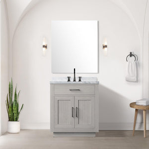 English Elm White Oak Single Bath Vanity Set With Carrara Marble Top & Frameless Mirror - Elegant Storage Solution B2731S01394-GIGA