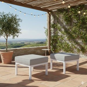 English Elm Set of 2 Powder-coated Aluminum Outdoor Ottomans with Uv-resistant Cushions White B082P454987