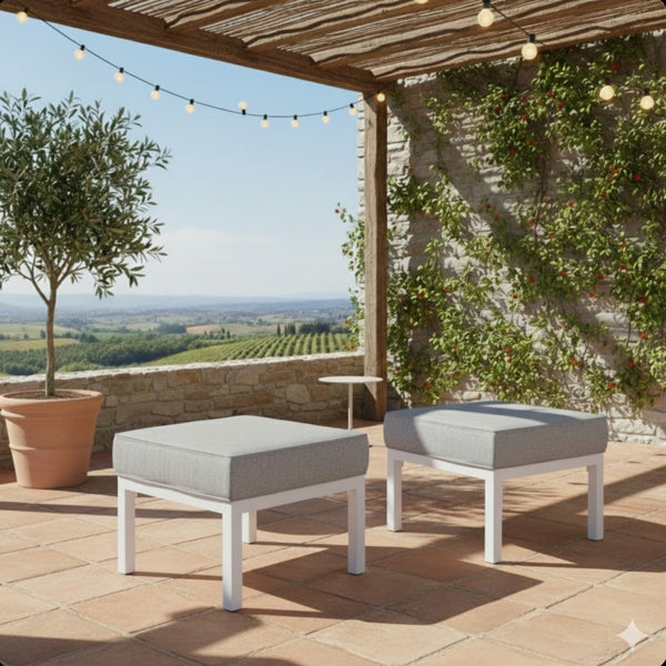 English Elm Set of 2 Powder-coated Aluminum Outdoor Ottomans with Uv-resistant Cushions White B082P454987