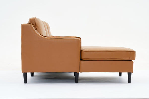 English Elm 94.5 Inch L-Shaped Genuine Leather Sofa With Left Chaise Lounge - Modern Tan Sectional Comfort W791S00022
