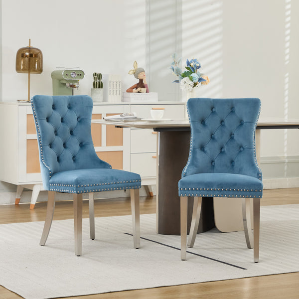 English Elm Nikki Velvet Tufted Dining Chair with Nailhead Trim and Chrome Legs – Plush High-Rebound Cushion Comfort Light Blue W1143P369091