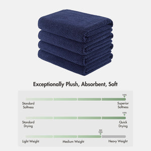 JLA Home Madison Park - 100% Cotton Diagonal Ribbed 4-Piece Bath Towels — Plush Zero-Twist 518GSM, Fast-Dry & Durable Luxury Navy MP73-8874