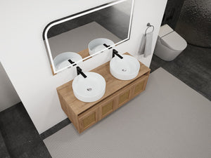 English Elm 48" Imitative Oak Wall Mounted Bathroom Vanity with Ceramic Art Sink, Plywood, 4 Soft-Close Doors, Modern Float Design W999S00399