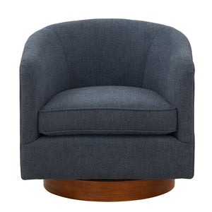 English Elm Miramar Plush Chenille Barrel Swivel Chair with Warm Wood Base, 360° Comfort and Removable Cushion Blue B050P322576