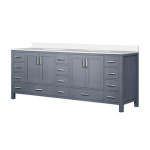 English Elm Dark Grey 84" Double Bath Vanity with White Quartz Top, Solid Wood, Soft-Close Drawers, Ample Storage B2731P258975