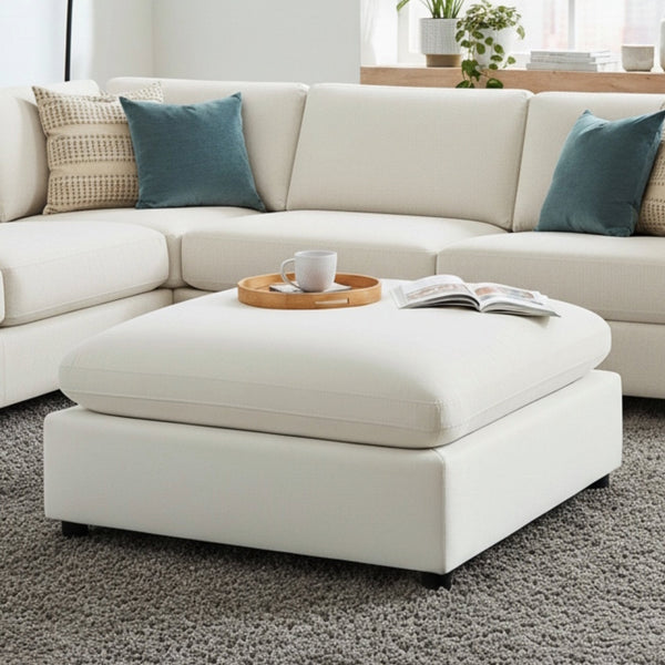 English Elm Caylie Ivory Fabric Ottoman — Plush 41" Square Removable Covers, Hardwood Frame, Pet-Friendly Comfort B050P406807
