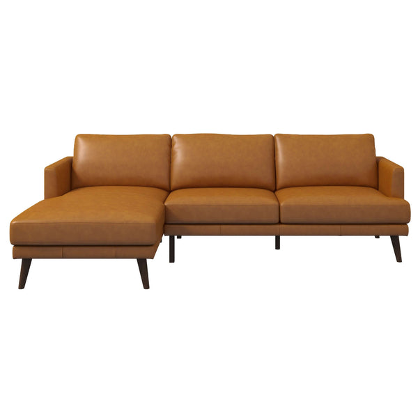 English Elm Ashcroft Furniture - Lore L-Shaped Cognac Leather Sectional Sofa - Chic Mid-Century Design For Comfort & Style B183S00027