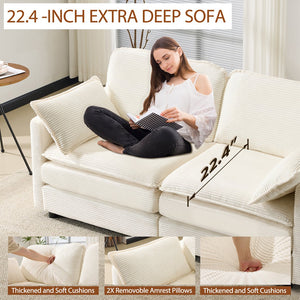 English Elm 69" Plush Cloud Loveseat Modular 2-Seater Sofa in Beige Corduroy, Convertible Ottoman, Durable Frame, 440lb Support W1829P324893