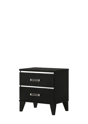 English Elm Chelsie Black Finish Nightstand with 2 Smooth-Glide Drawers, Safety Stop & Sleek Tapered Legs, Durable Materials B2726P261873