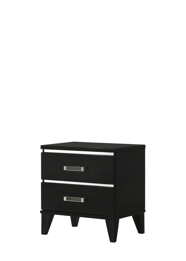 English Elm Chelsie Black Finish Nightstand with 2 Smooth-Glide Drawers, Safety Stop & Sleek Tapered Legs, Durable Materials B2726P261873