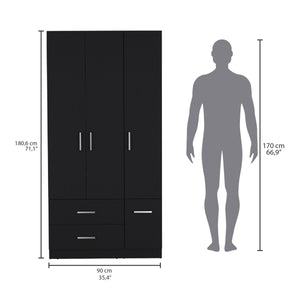 English Elm Sebree Tall Armoire Closet with Hanging Rod, Six Shelves, Two Drawers & Three Cabinets for Organized Storage Black 41.3 L x 22.8 W x 5.9 H B070S00231