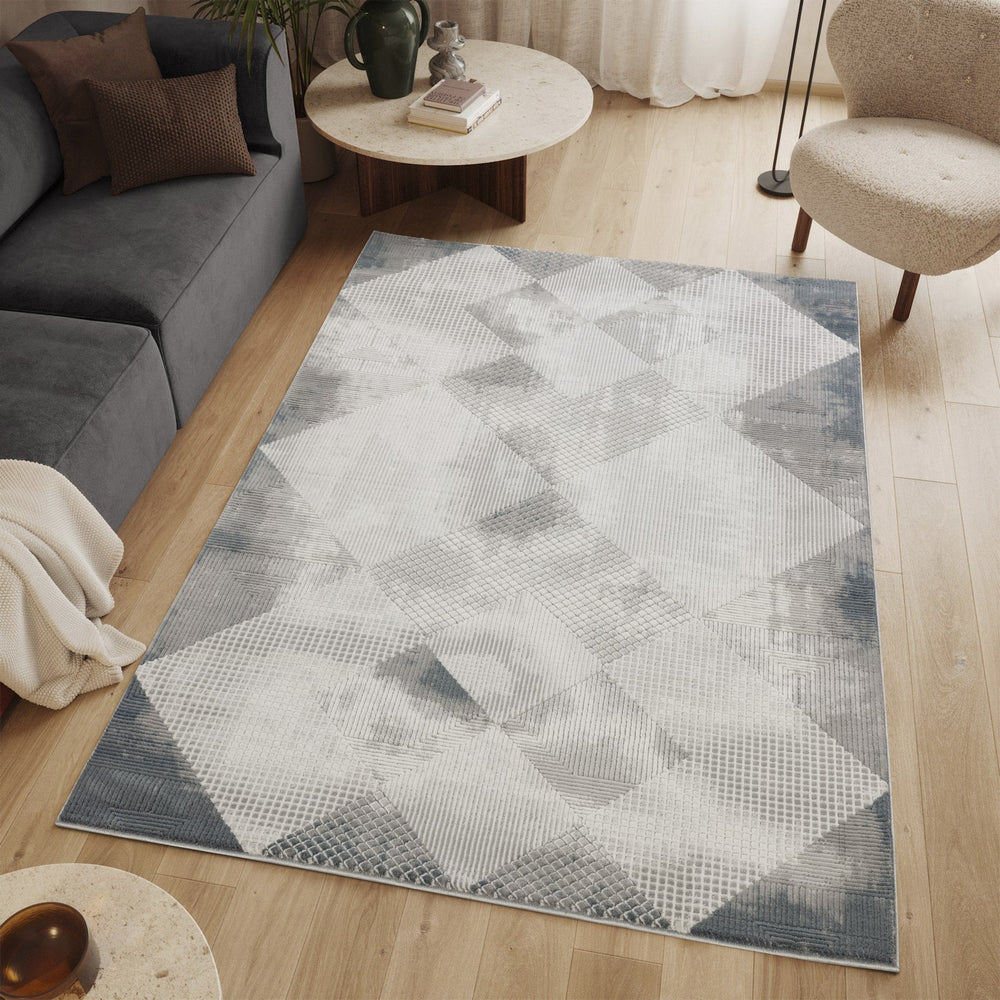 English Elm Geometrix Modern Gray & Ivory Area Rug - Stylish 5'3" X 7'3" For High-Traffic Spaces, Kid & Pet-Friendly B186P316832