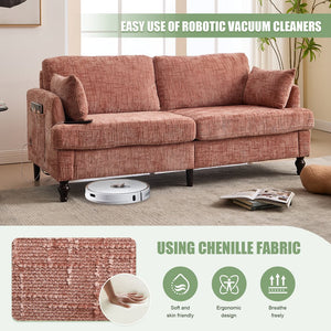 English Elm Modern chenille 2-seater sofa with LED, USB charging, storage pocket, solid wood legs, durable comfort Pink W395P318541