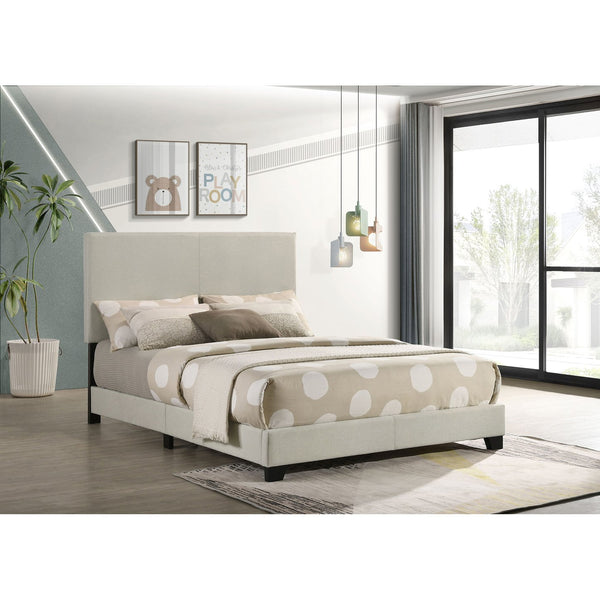 English Elm Efram Upholstered Panel Bed with Tall Padded Headboard and Matte Black Wood Legs Cream B062P441118