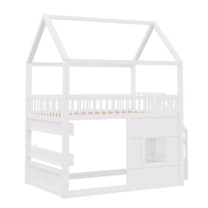 English Elm Full Size Solid Wood House Bed with Led Shelf Lighting for Kids Bedroom White N7500005026K