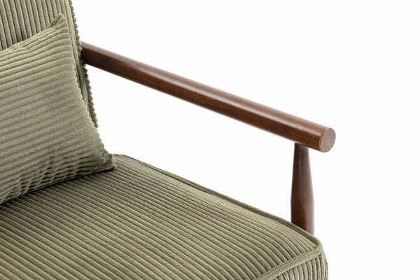 English Elm Storage Accent Chair Mid Century Wood Frame Upholstered Seat with Lumbar Cushion Antique Green W2530P401455