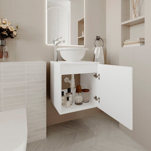English Elm Bathroom Sleek Single-Door Vanity with Integrated Sink — Modern Minimalist Engineered Wood Storage, Durable & Eco-Friendly White 26.38 L x 22.44 W x 11.42 H B097P296810