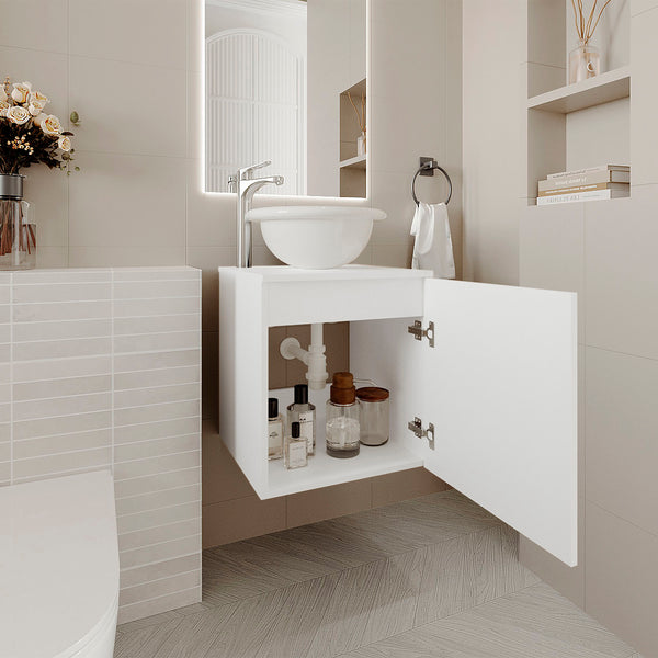 English Elm Bathroom Sleek Single-Door Vanity with Integrated Sink — Modern Minimalist Engineered Wood Storage, Durable & Eco-Friendly White 26.38 L x 22.44 W x 11.42 H B097P296810