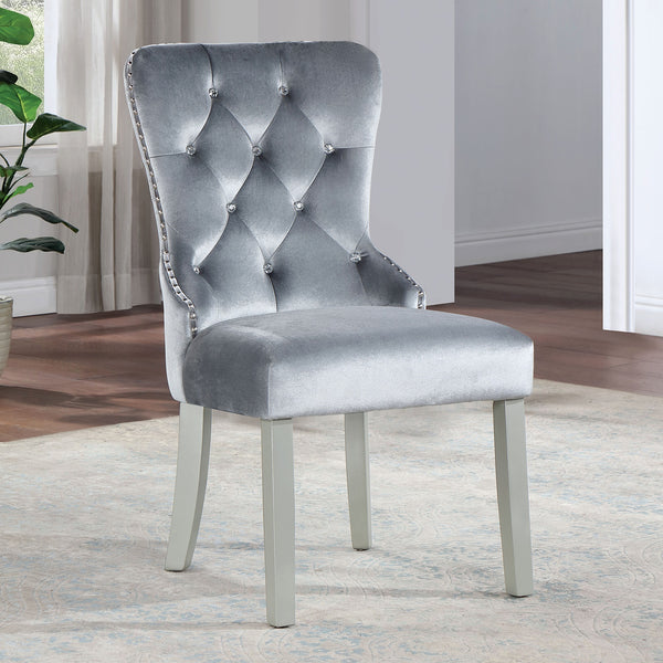 English Elm Glam Dark Gray Flannelette Wingback Dining Chairs Set of 2 — Tufted Nailhead Trim, Acrylic Buttons B2741P306177