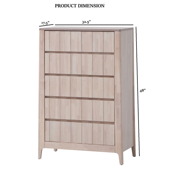 English Elm Mid-Century White‑Wash Reeded Chest with Hidden Handles, Mortise & Tenon Build, Splayed Feet —48"H B2741P372710