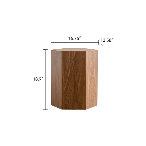 English Elm Hexagon Mdf End Table with Wood Grain Finish Fully Assembled for Small Living Spaces W3158P395506