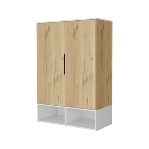 English Elm Rose Double Door Armoire with Hanging Rod, 7 Shelves, Multicolor Particle Board, Space-Saving Storage B128S00114