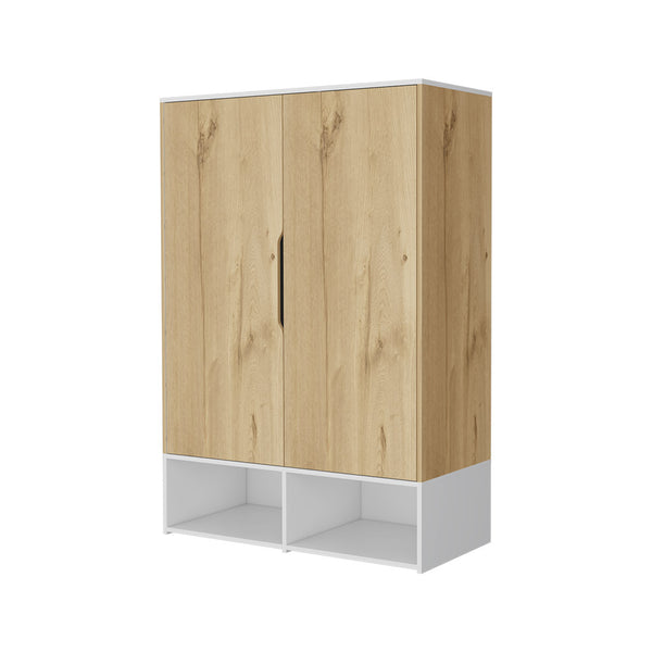 English Elm Rose Double Door Armoire with Hanging Rod, 7 Shelves, Multicolor Particle Board, Space-Saving Storage B128S00114